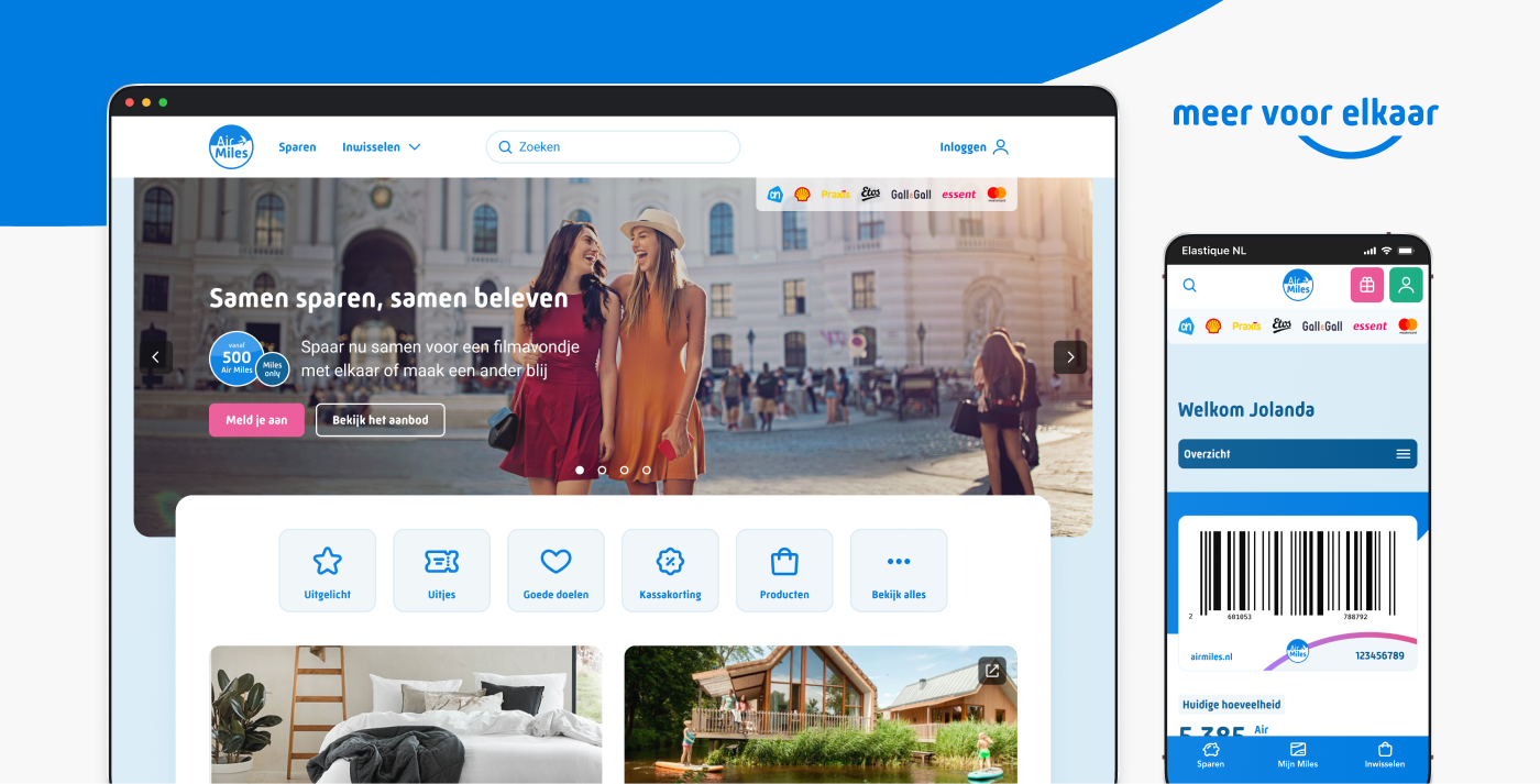 Screens of the website of Air Miles