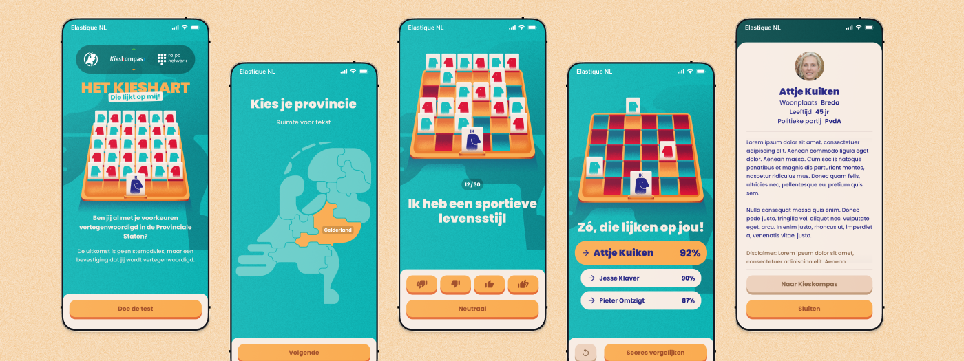 Mobile screens of the questionnaire of ‘Het Kieshart
